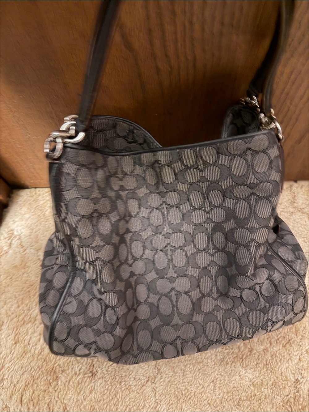 Coach Black/Charcoal Signature Shoulder Bag